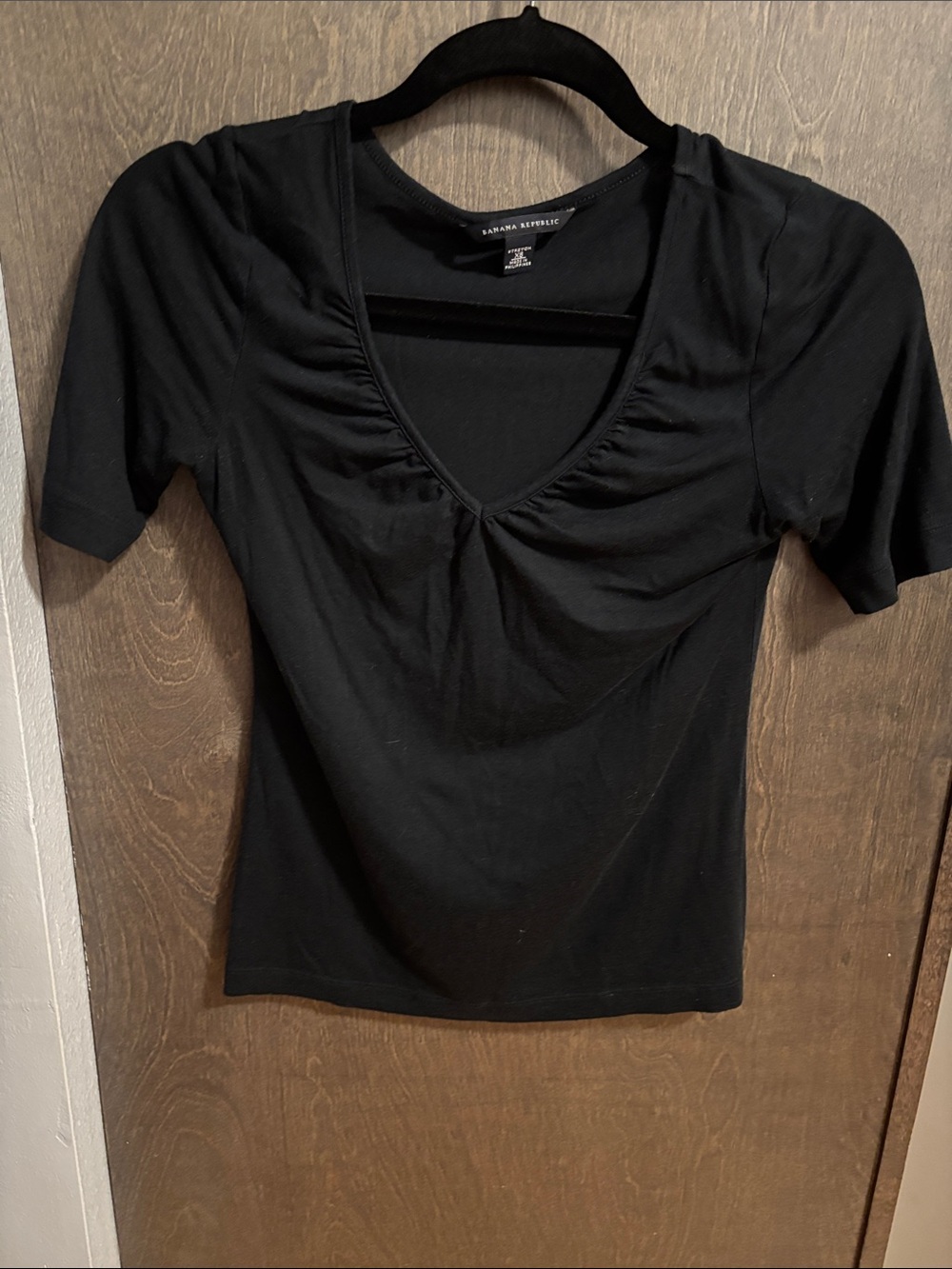 BR Black V-Neck Short Sleeve Gathered Top